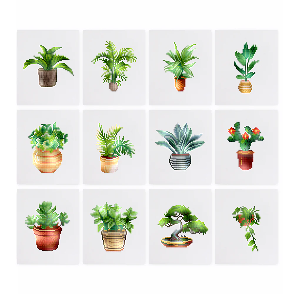 12 Mini Diamond Paintings – Groene Planten