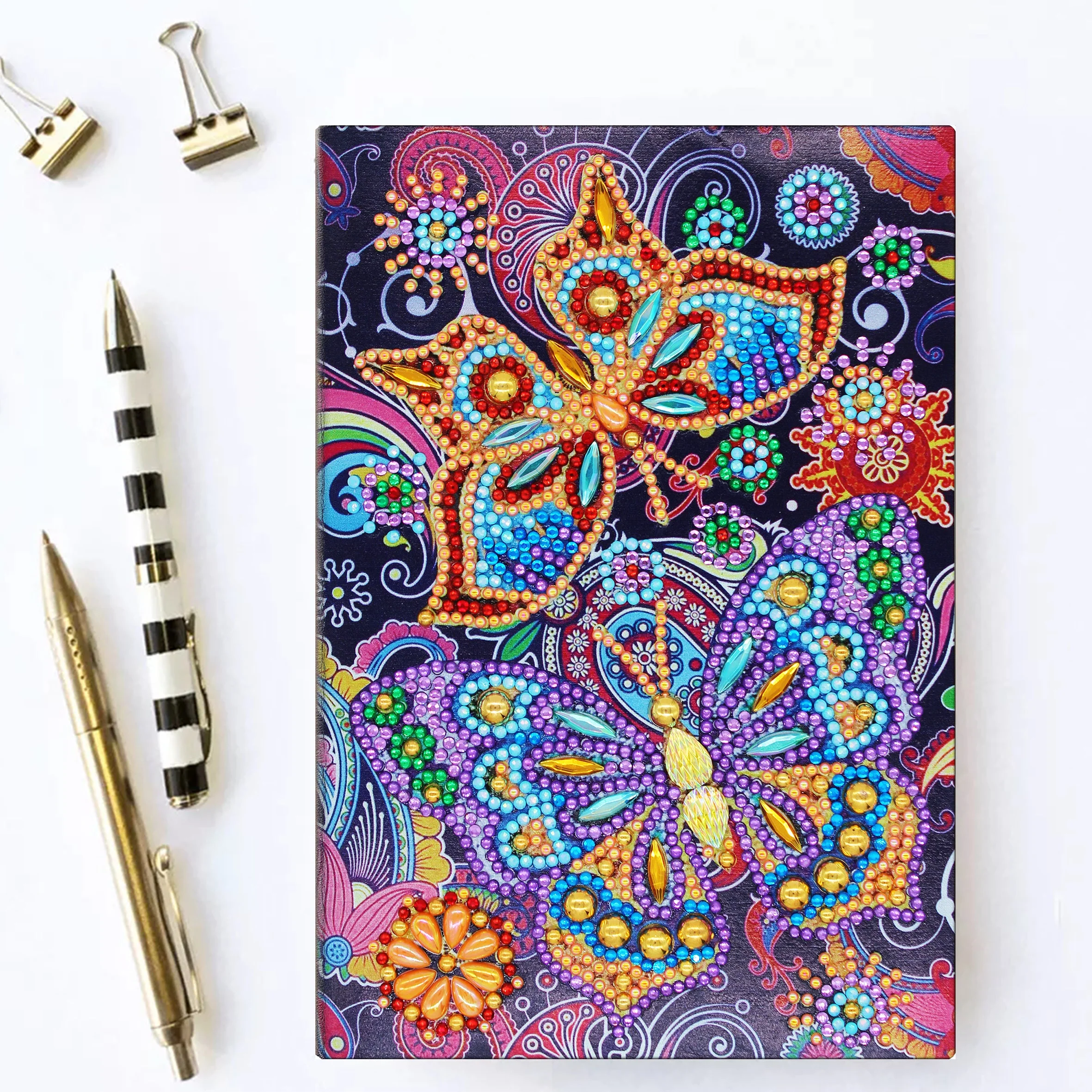 Diamond Painting Notitieboek – Grote Vlinders met Bloemen
