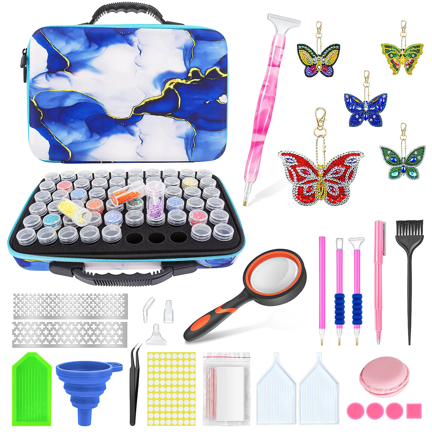 Blauw/Wit Marmer Opbergkoffer met Accessoires