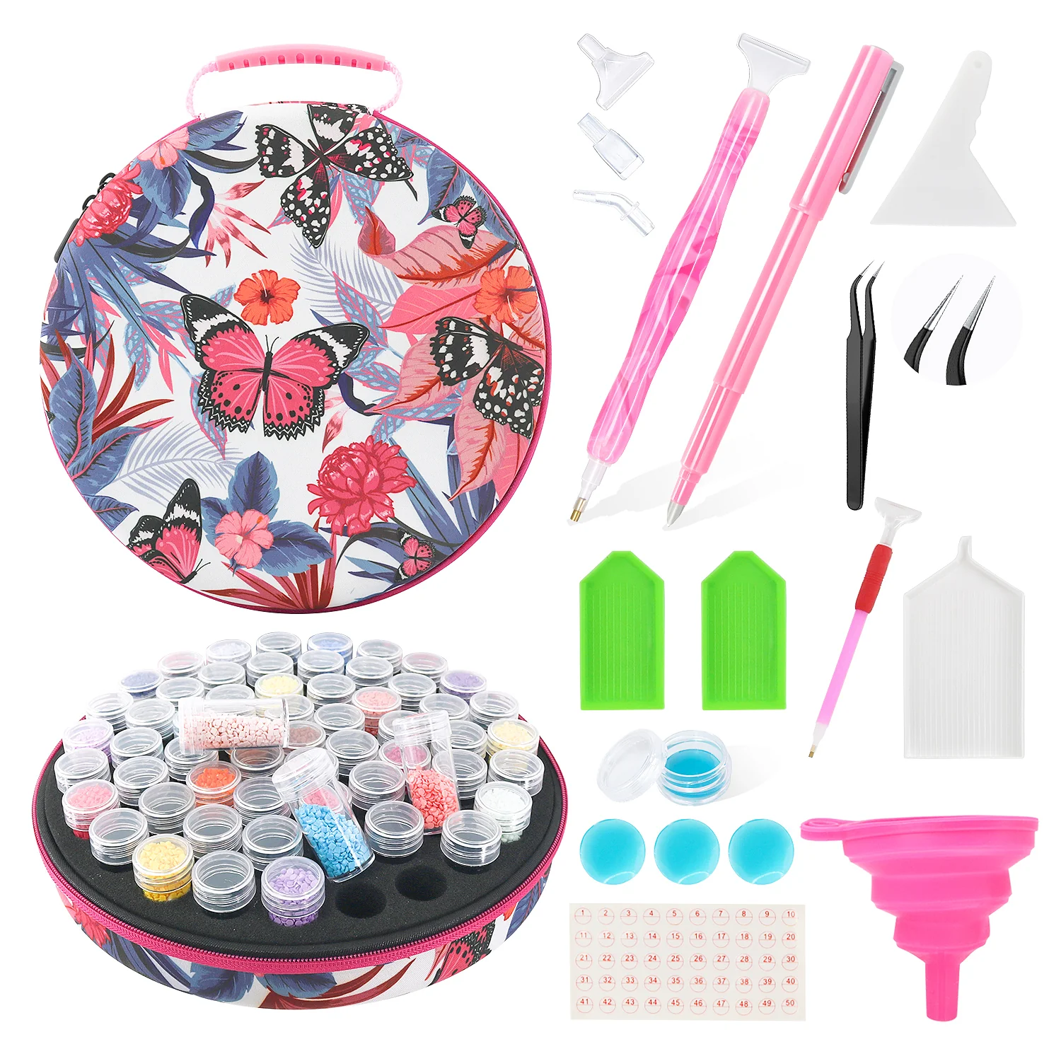 Diamond Painting Ronde Opbergkoffer – Vlinders met Bloemen