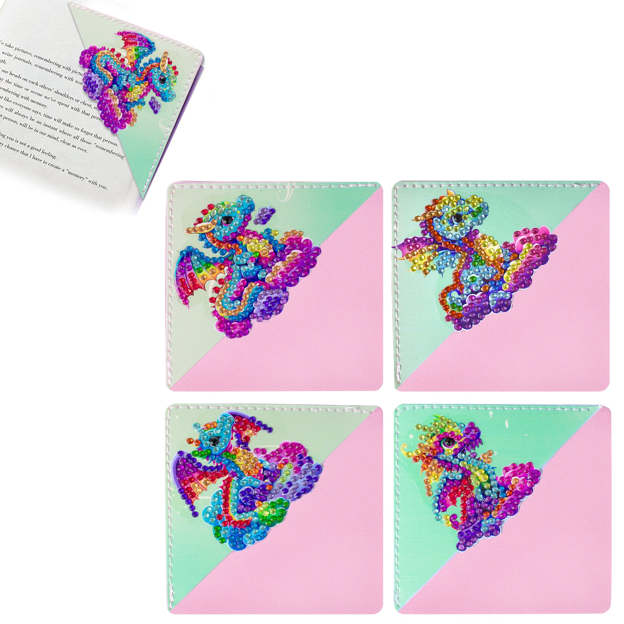 Diamond Painting Hoek Boekenleggers – Draken – 4 stuks