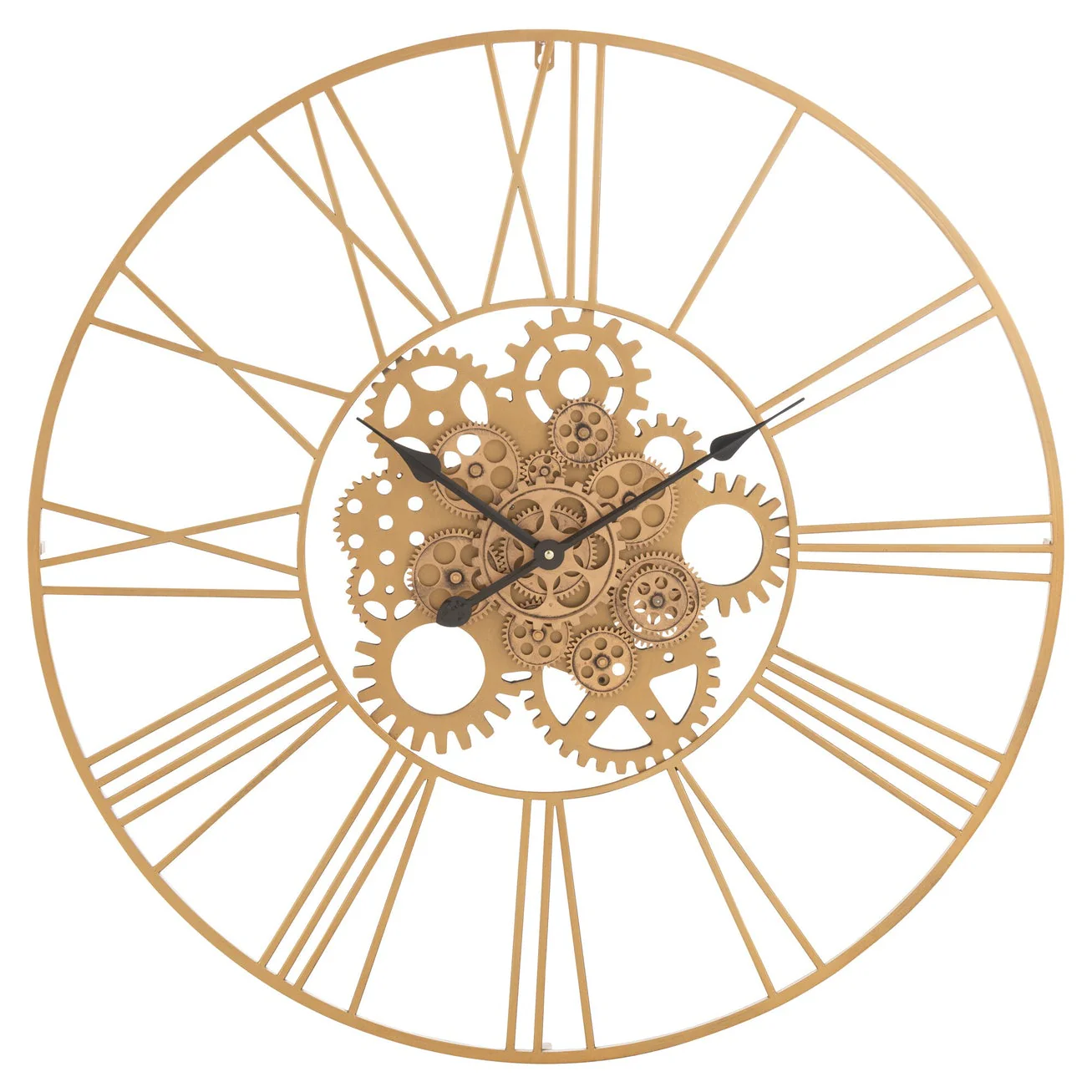 Wandklok – Romeinse Cijfers/ Tandwielen – Metaal – Goud