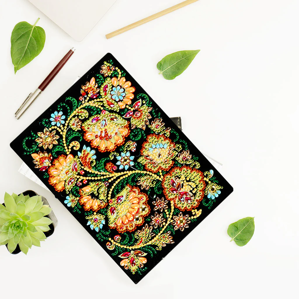 Diamond Painting Notitieboek – Oranje Bloemen