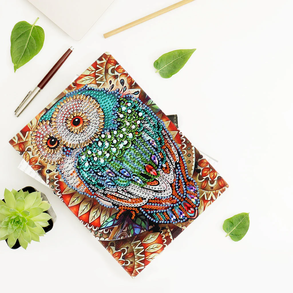 Diamond Painting Notitieboek – Groene Uil