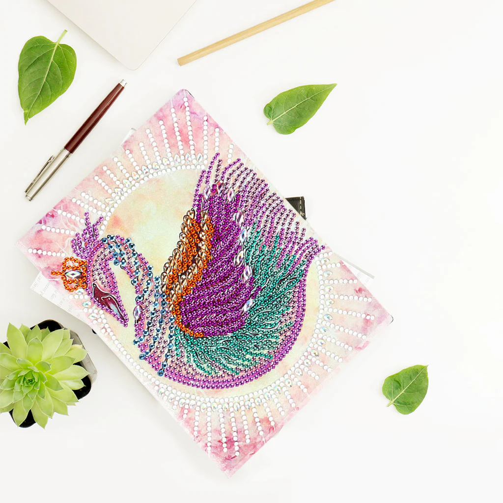 Diamond Painting Notitieboek – Paarse Zwaan