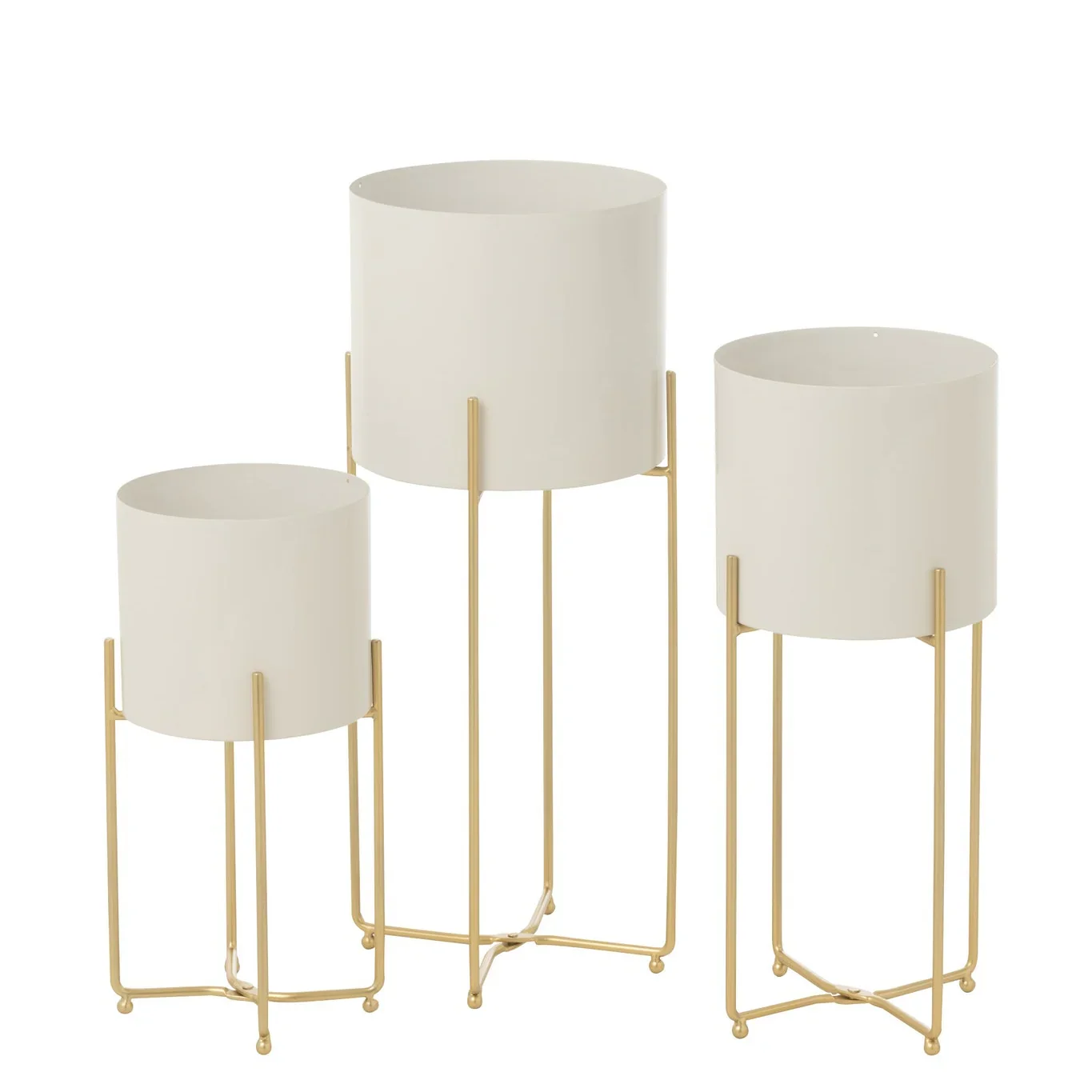 Bloempotten – Rond – IJzer – Goud/ Wit – Set van 3