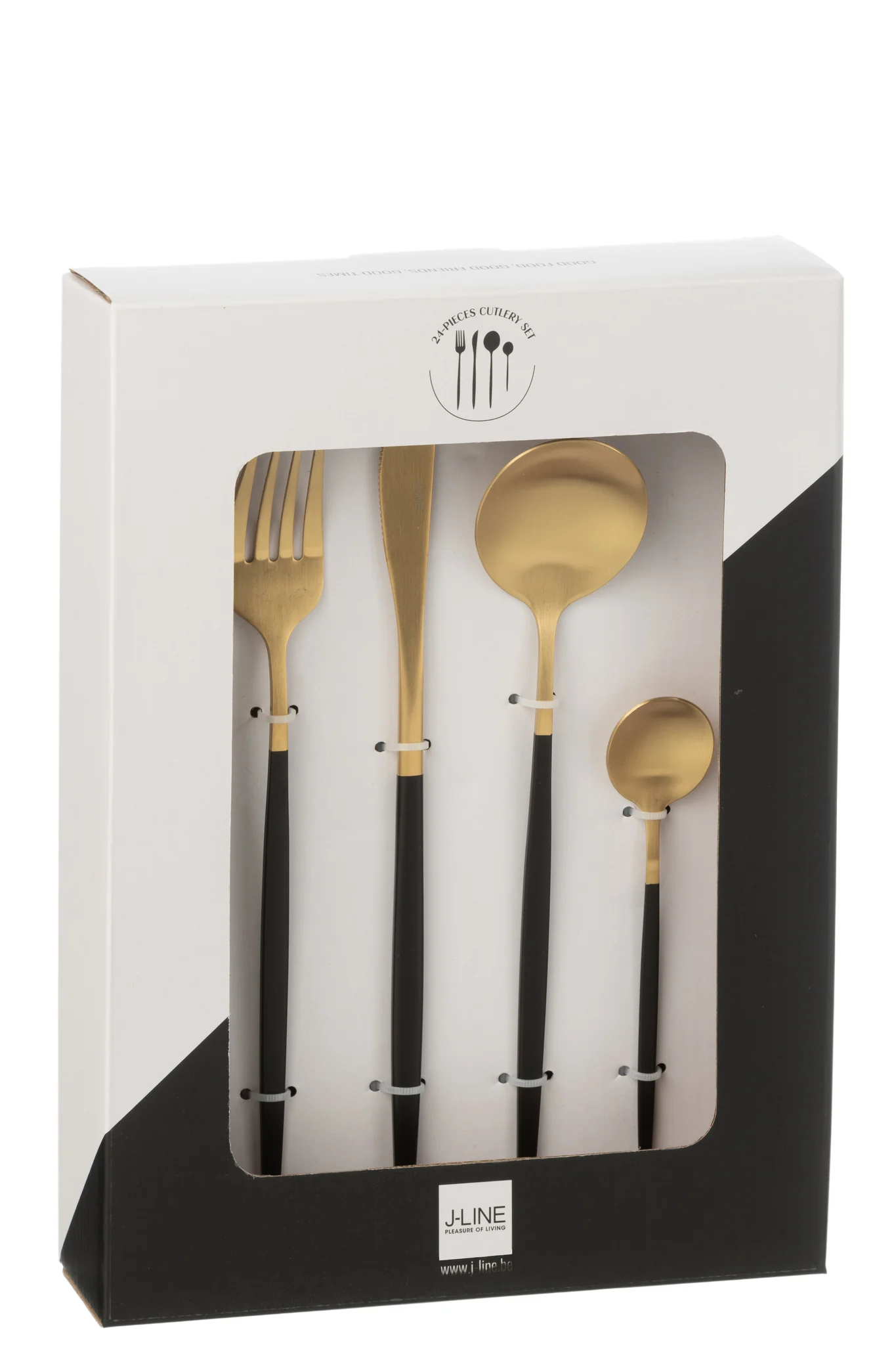 Box – Bestek – A – 24 Stuks – Roestvrij Staal – Mat Goud + Zwart