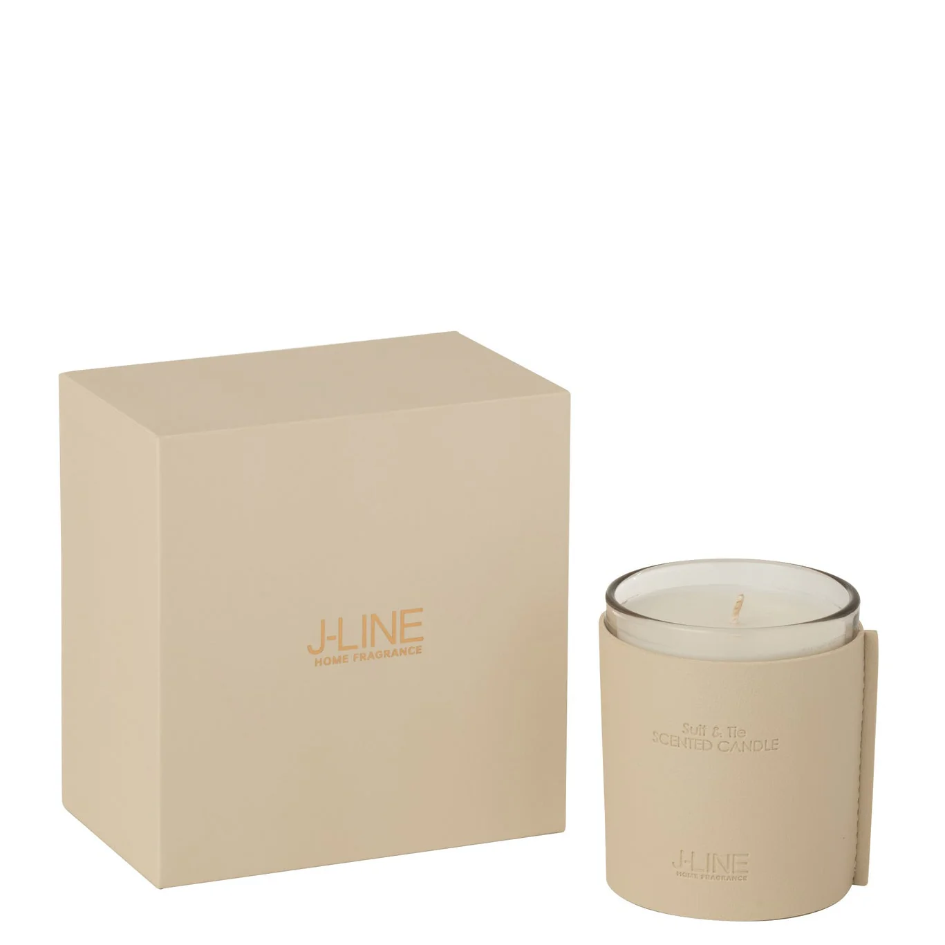 Geurkaars – Leer/ Glas – Beige – 40u