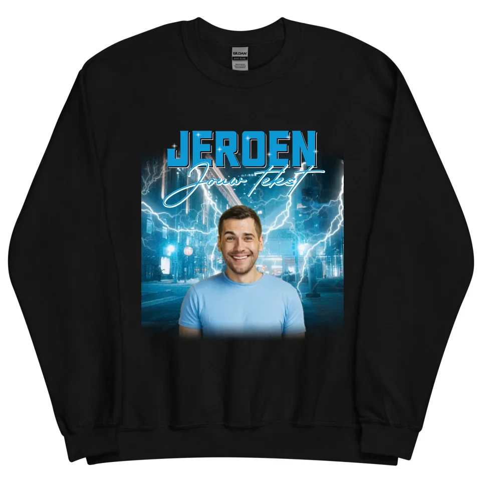 Retro sweater met eigen foto en tekst Retro sweater met eigen foto en tekst