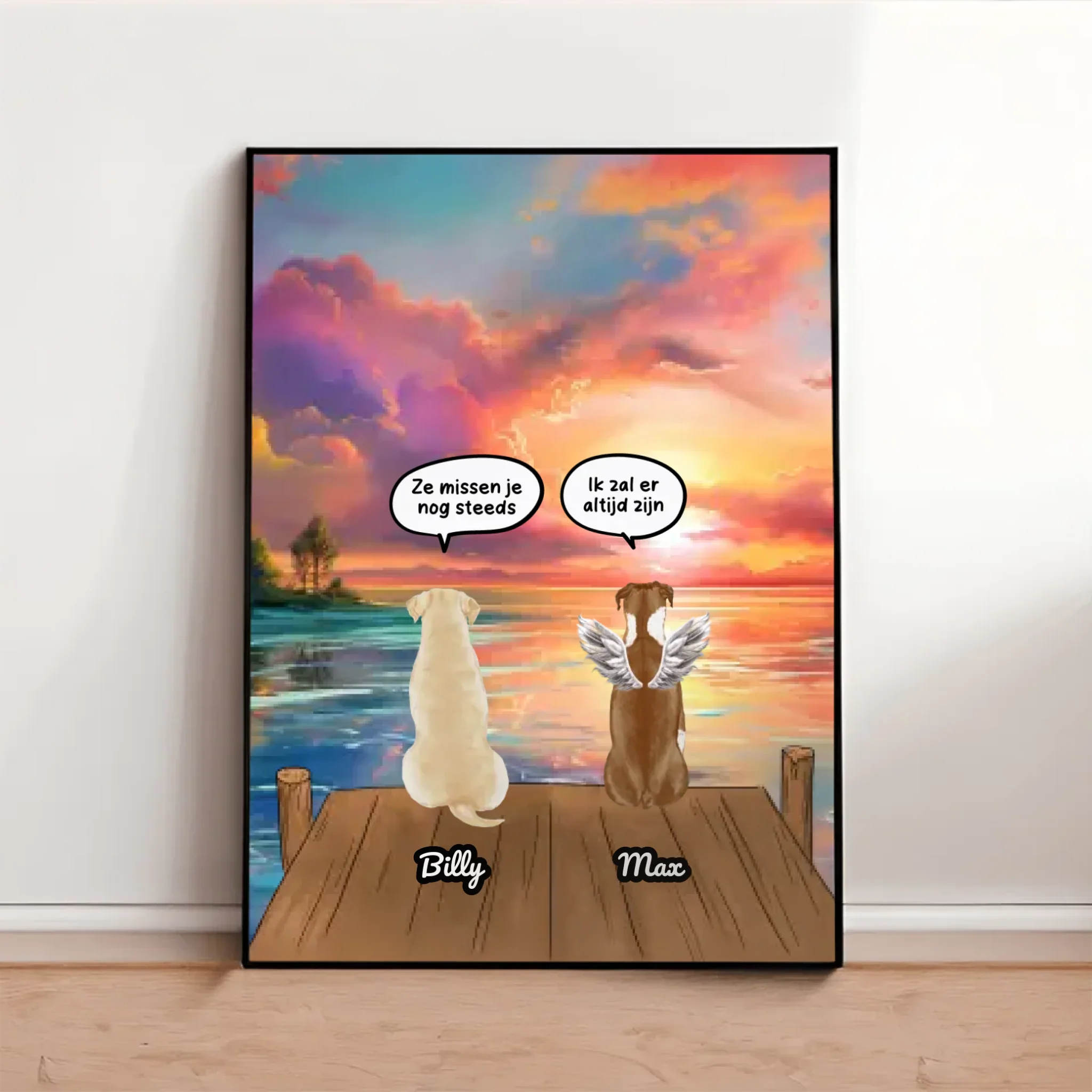 Aandenken overleden huisdier(en) – Gepersonaliseerde poster met eigen personages en namen – “Ze missen je nog steeds…”