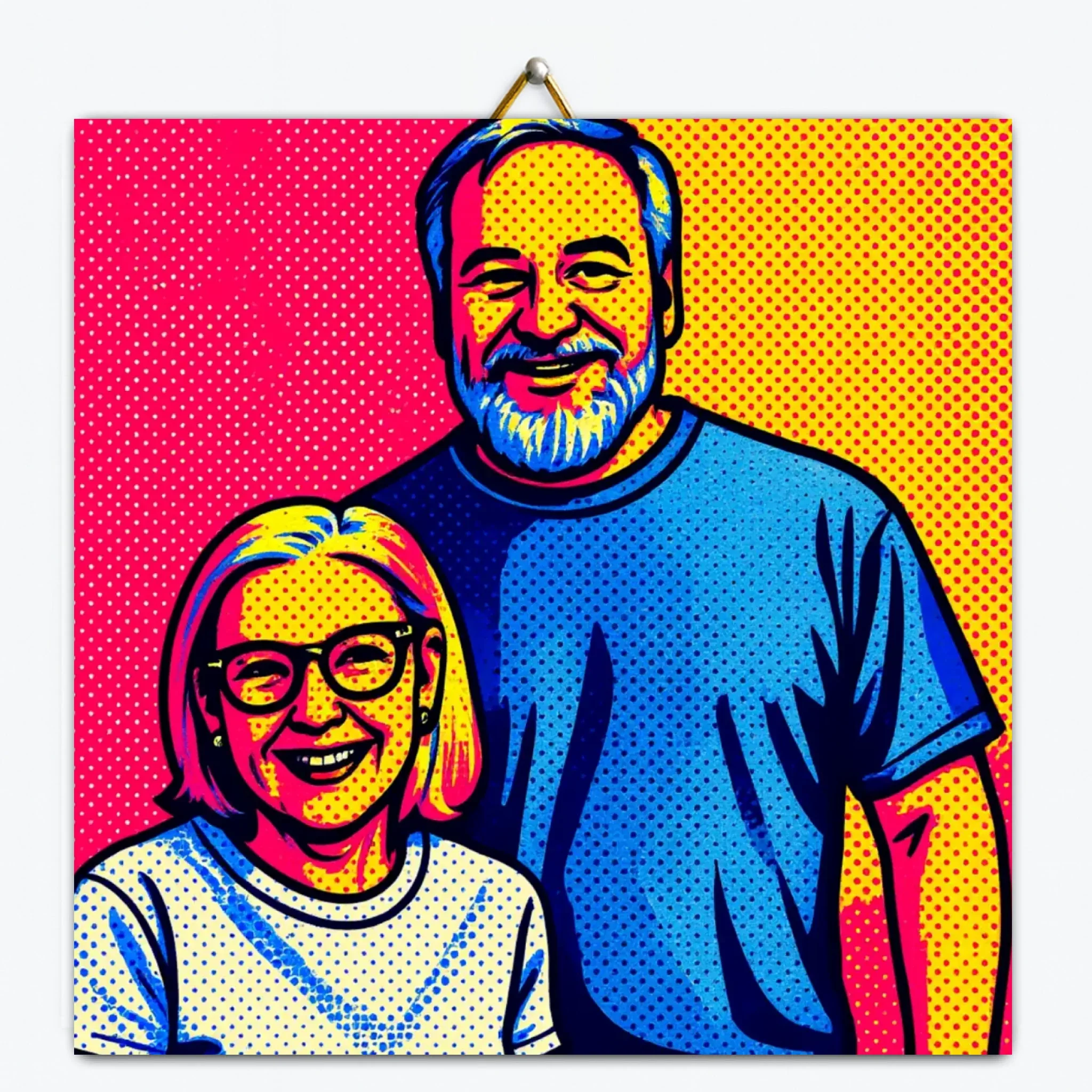 Gepersonaliseerd tegeltje met eigen foto in popart stijl Gepersonaliseerd tegeltje met eigen foto in popart stijl