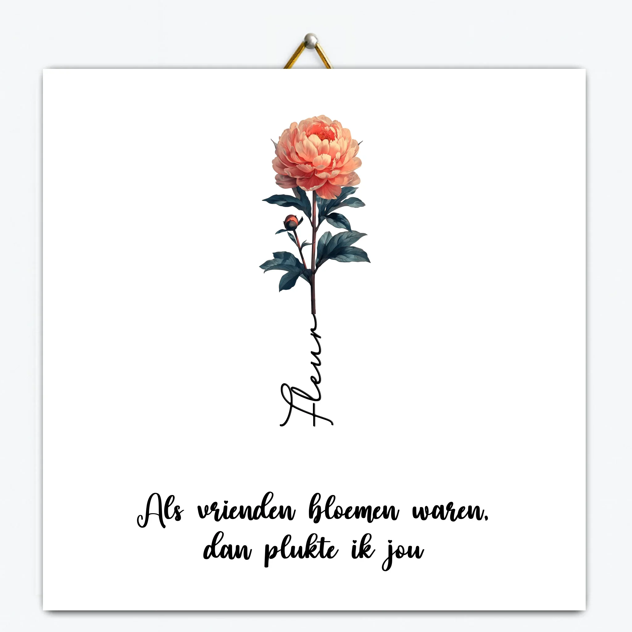 Gepersonaliseerd bloemen tegeltje met namen en tekst
