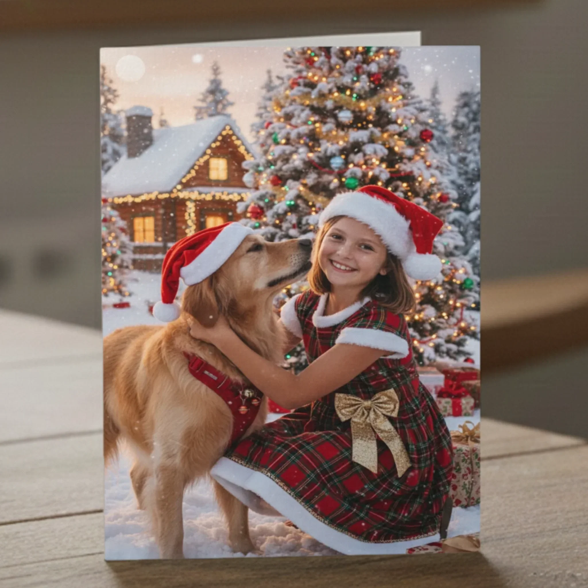 8 stuks gepersonaliseerde kerstkaarten met kersteffect