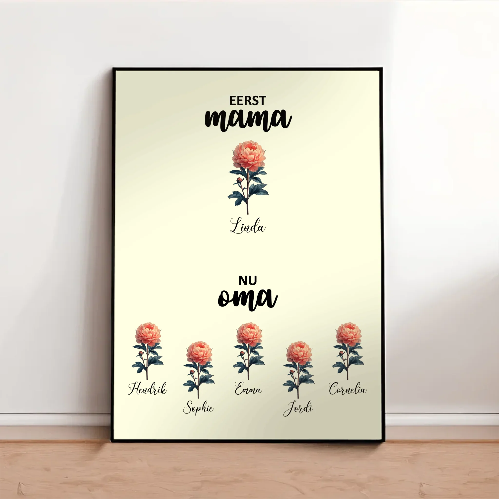Gepersonaliseerde bloemen poster – Eerst mama, nu oma Gepersonaliseerde bloemen poster – Eerst mama, nu oma