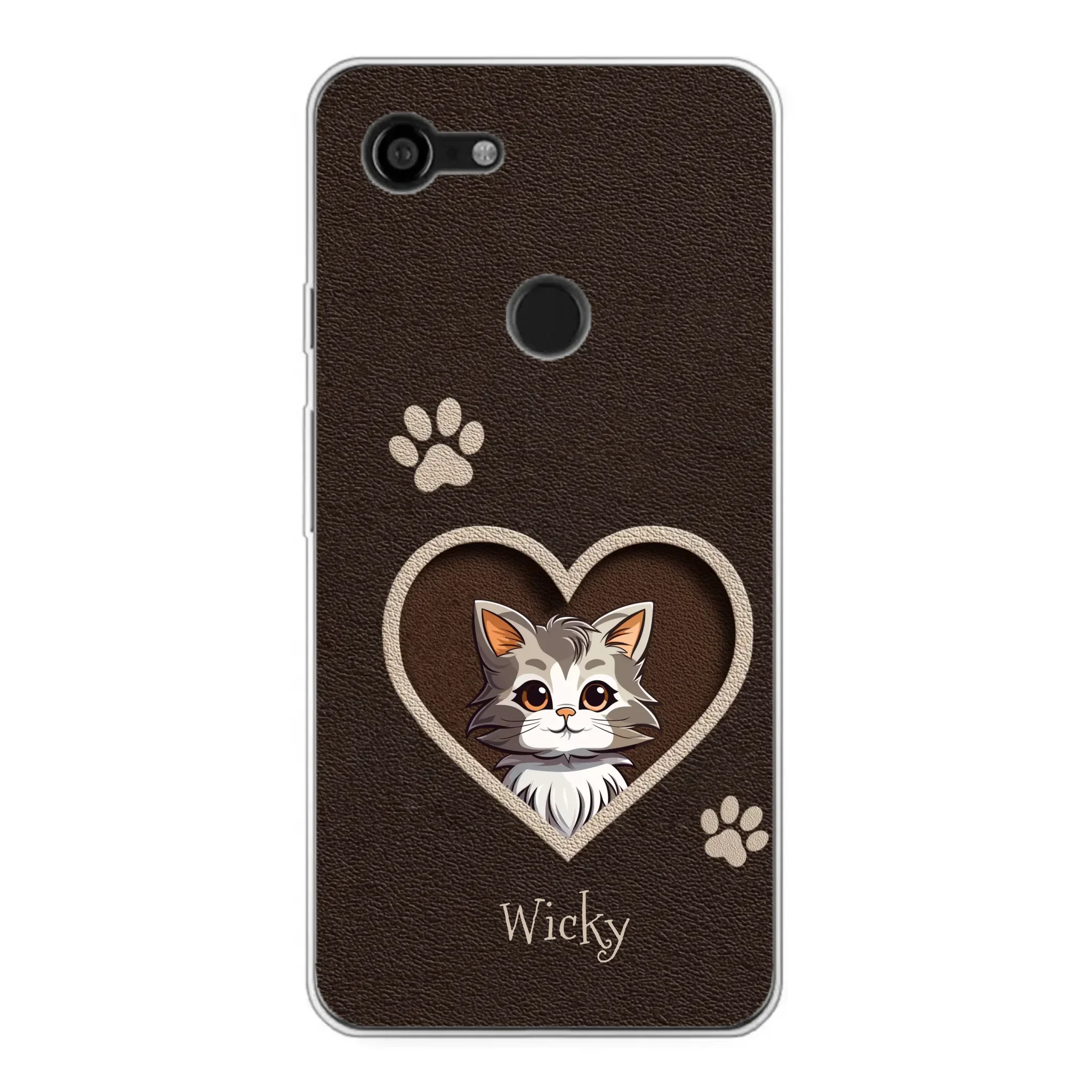 Gepersonaliseerd Google Pixel telefoonhoesje – Cartoon van eigen huisdier en naam