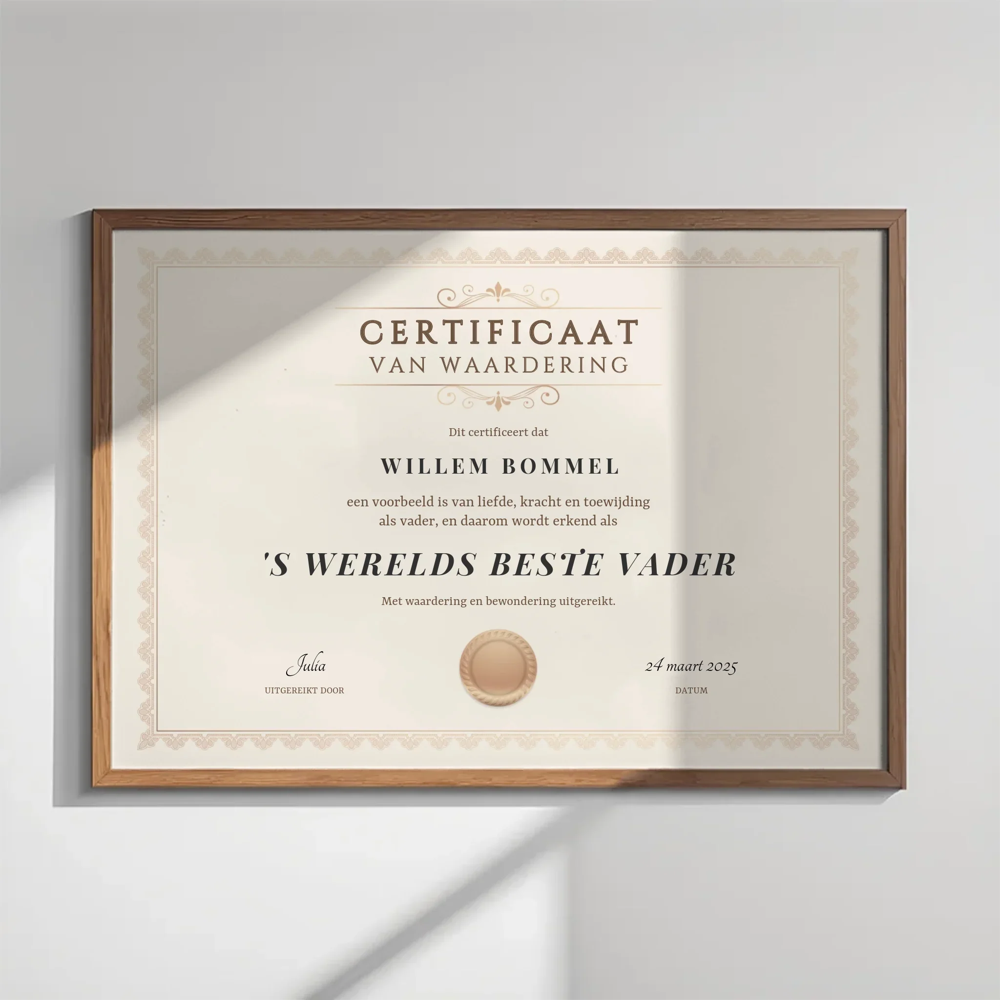 Certificaat van waardering – Gepersonaliseerde poster