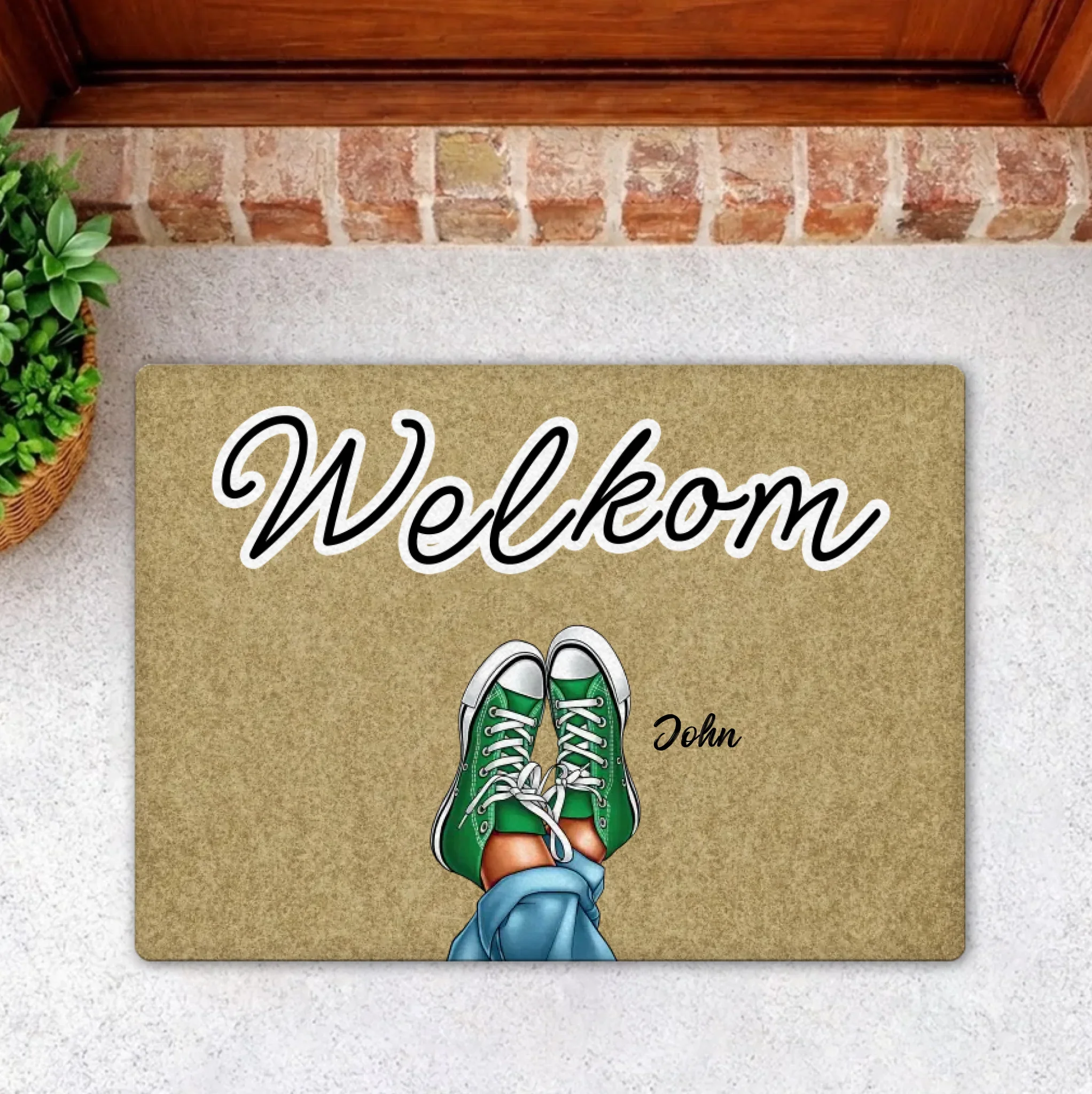 Gepersonaliseerde deurmat met schoenen en namen Gepersonaliseerde deurmat met schoenen en namen