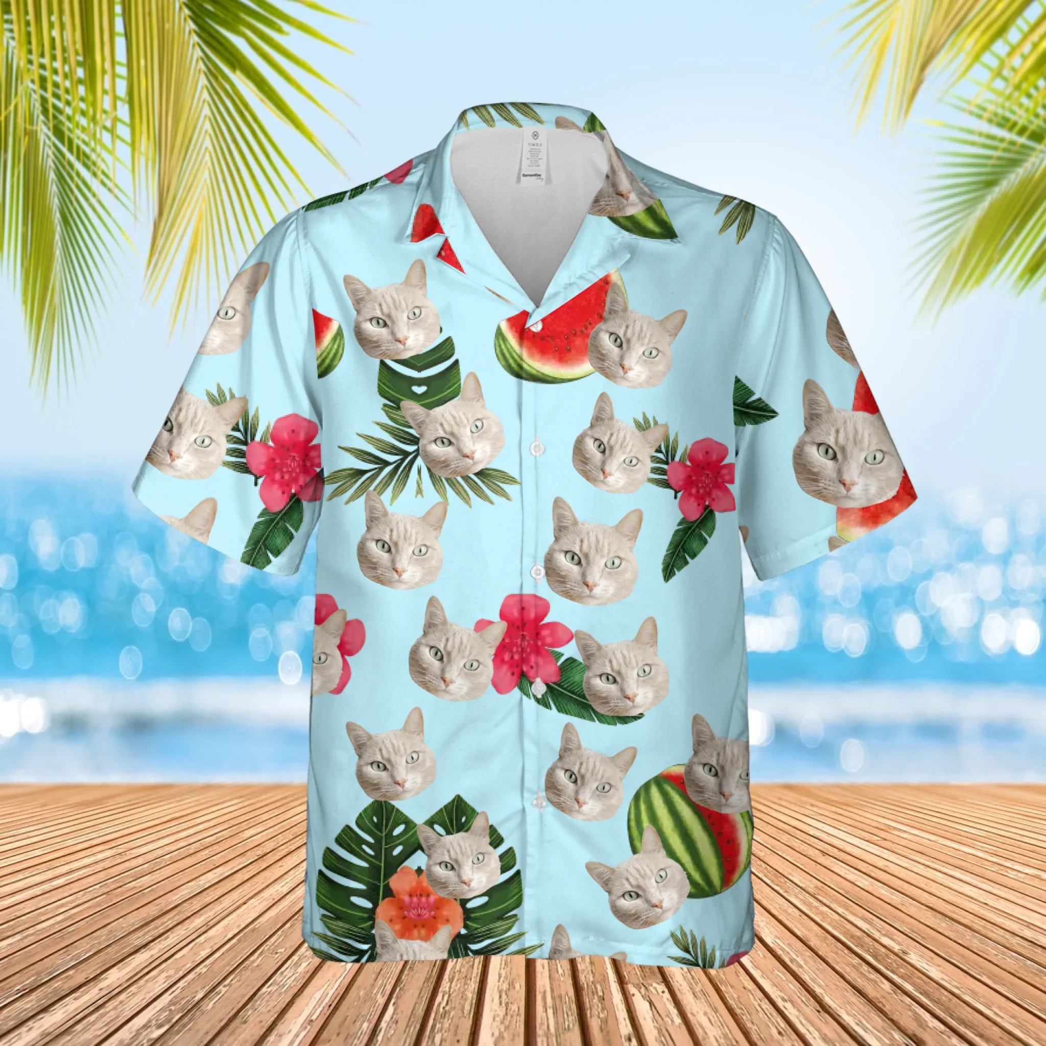 Gepersonaliseerd watermeloen Hawaii shirt met je eigen huisdier