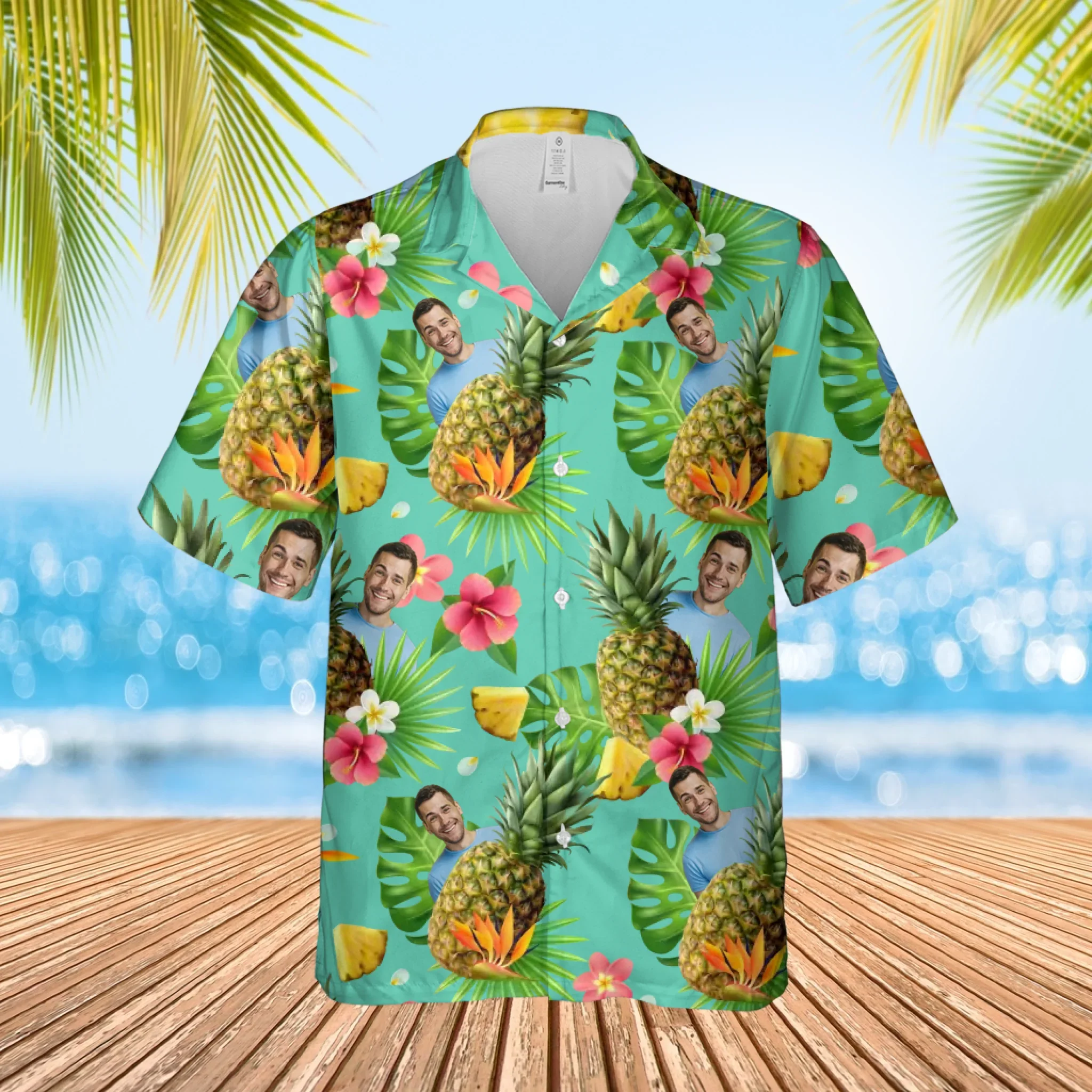 Gepersonaliseerd Ananas Hawaii shirt met eigen foto van persoon