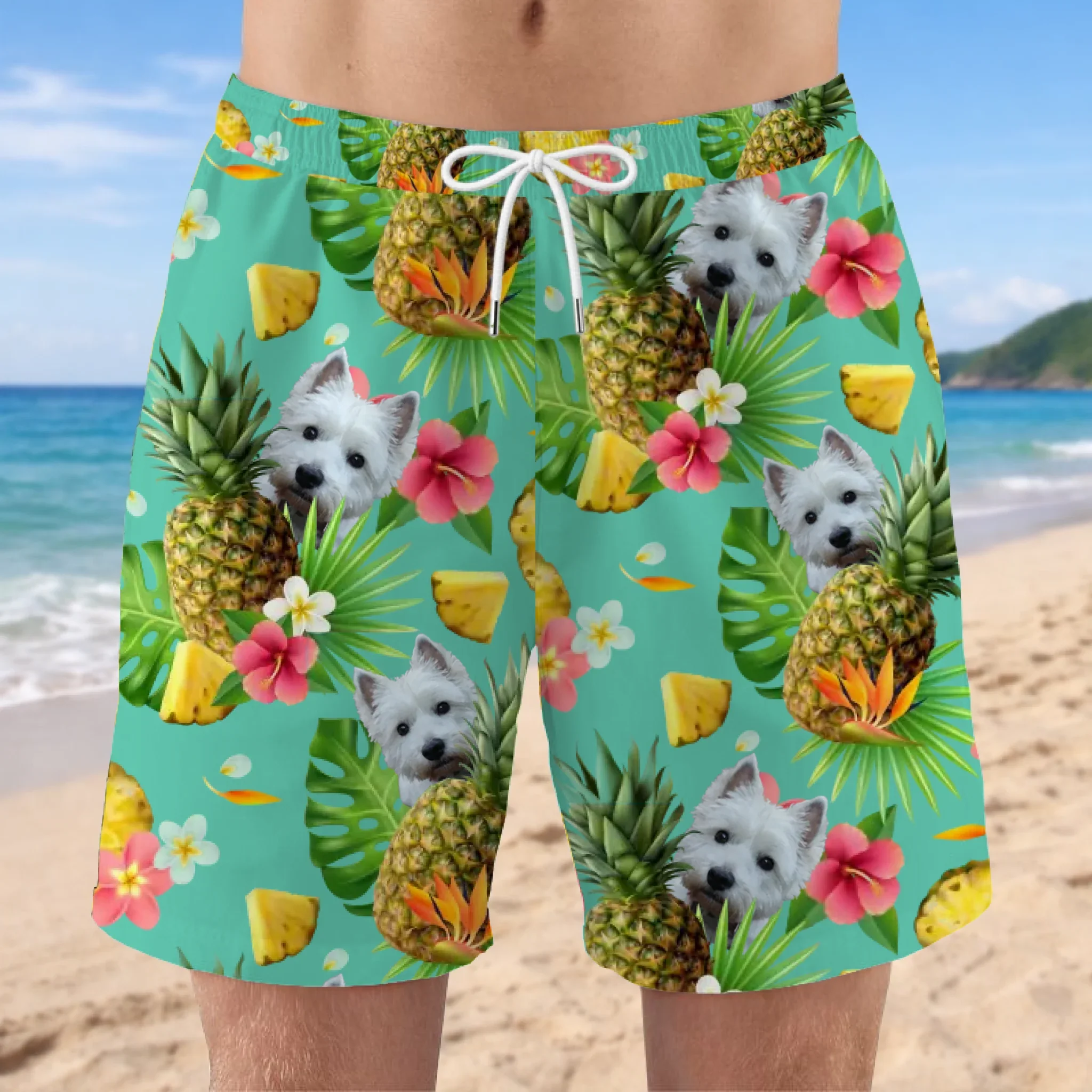Gepersonaliseerde Ananas Hawaii zwembroek met eigen foto van huisdier
