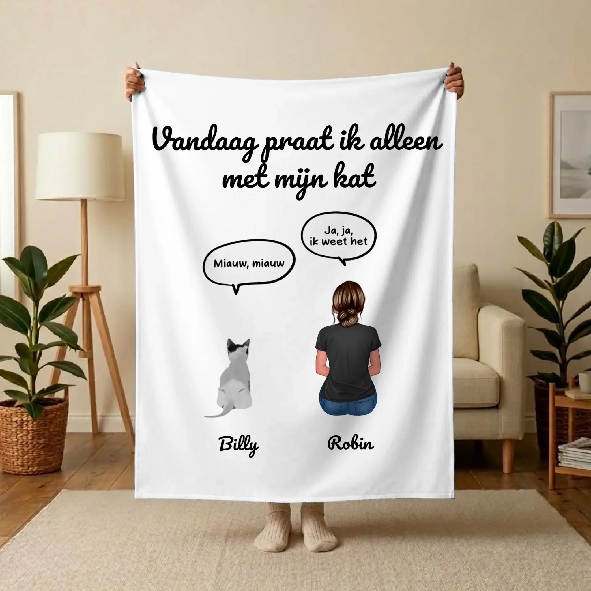 Gepersonaliseerde deken – “Vandaag praat ik alleen met mijn kat” Gepersonaliseerde deken – “Vandaag praat ik alleen met mijn kat”
