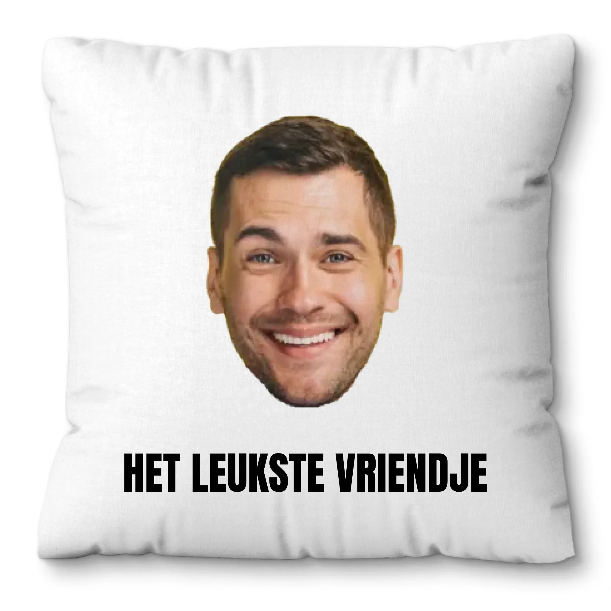Gepersonaliseerd kussen met eigen foto – Uitgeknipt hoofd + eigen tekst