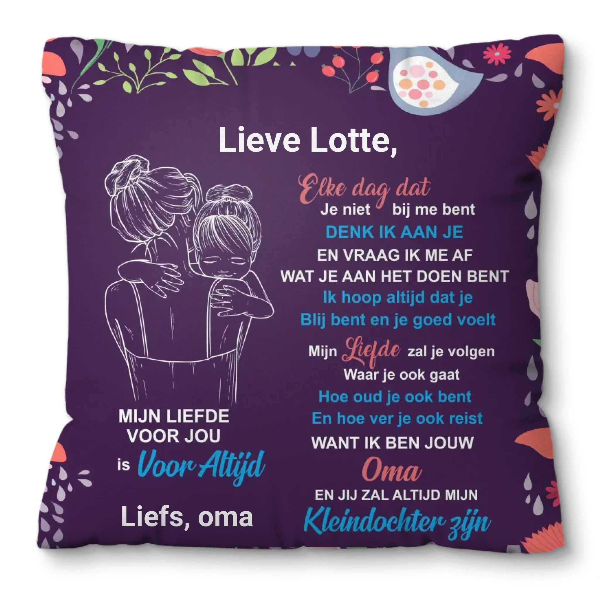 Gepersonaliseerd kussen van opa of oma aan kleinkind – Personaliseer de naam Gepersonaliseerd kussen van opa of oma aan kleinkind – Personaliseer de naam