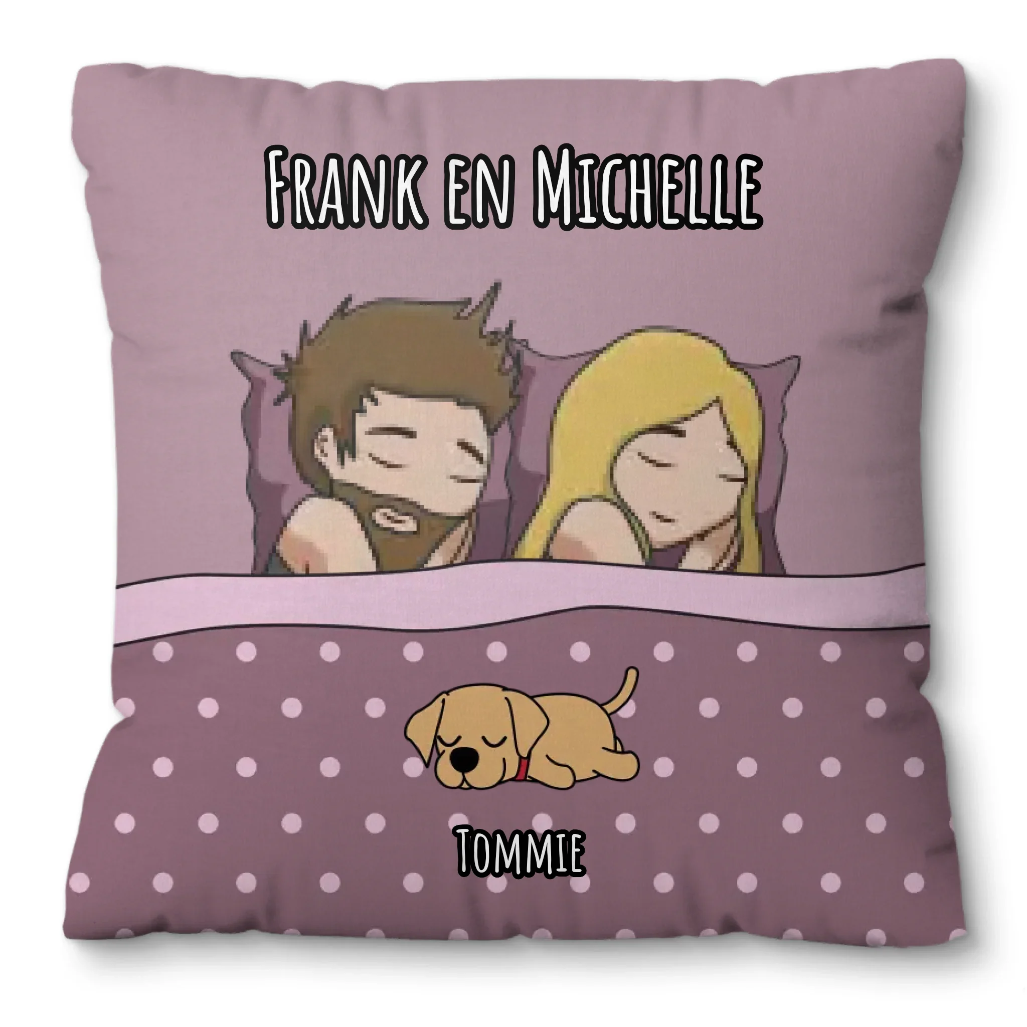 Gepersonaliseerd kussensloop – Samen in bed met de huisdieren Gepersonaliseerd kussensloop – Samen in bed met de huisdieren