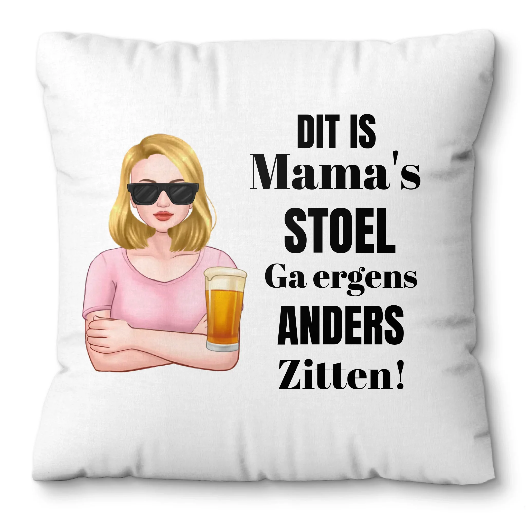Gepersonaliseerd kussen – “Dit is mama’s stoel, ga ergens anders zitten” Gepersonaliseerd kussen – “Dit is mama’s stoel, ga ergens anders zitten”