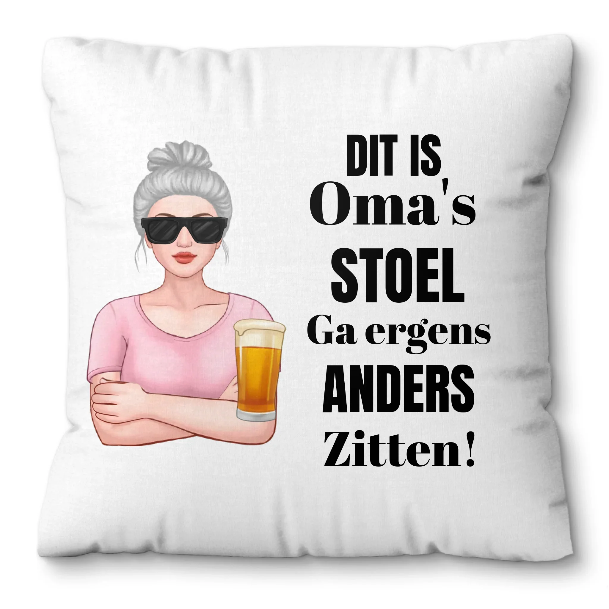 Gepersonaliseerd kussen – “Dit is oma’s stoel, ga ergens anders zitten” Gepersonaliseerd kussen – “Dit is oma’s stoel, ga ergens anders zitten”