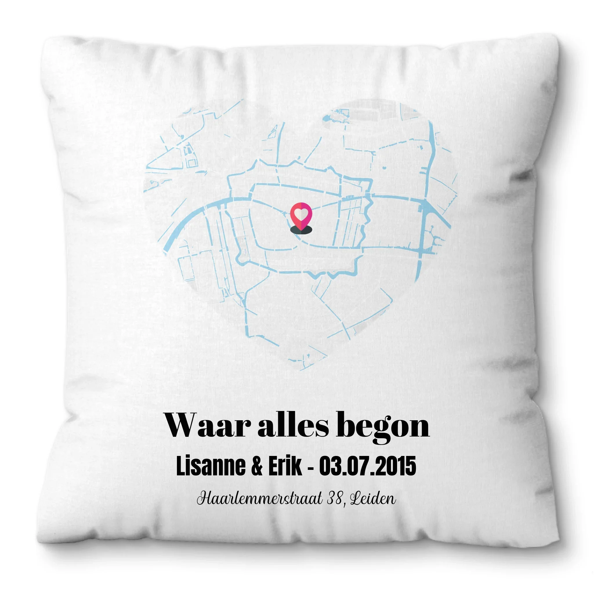 Gepersonaliseerd kussen met locatie map