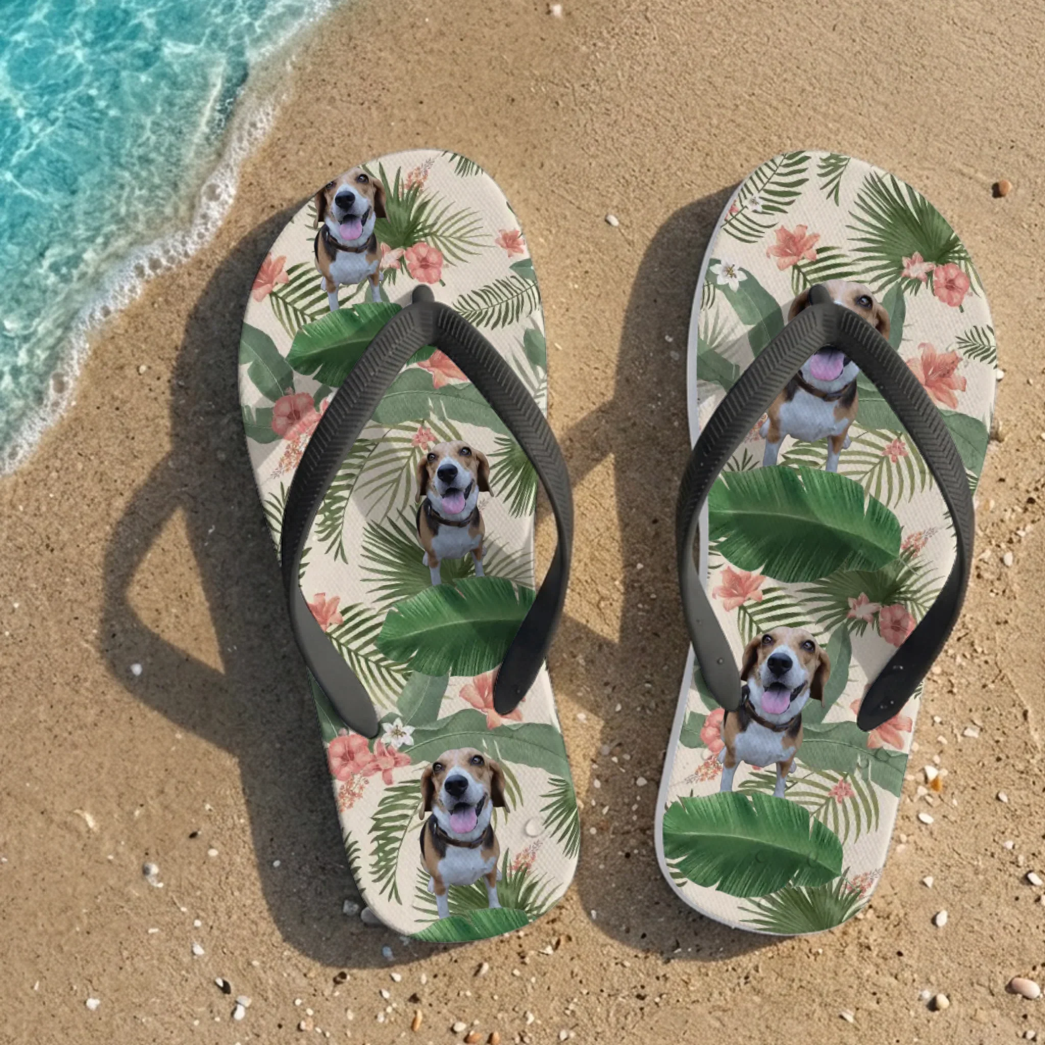 Gepersonaliseerde Hawaii print slippers met je huisdier – Voeg zelf een foto toe