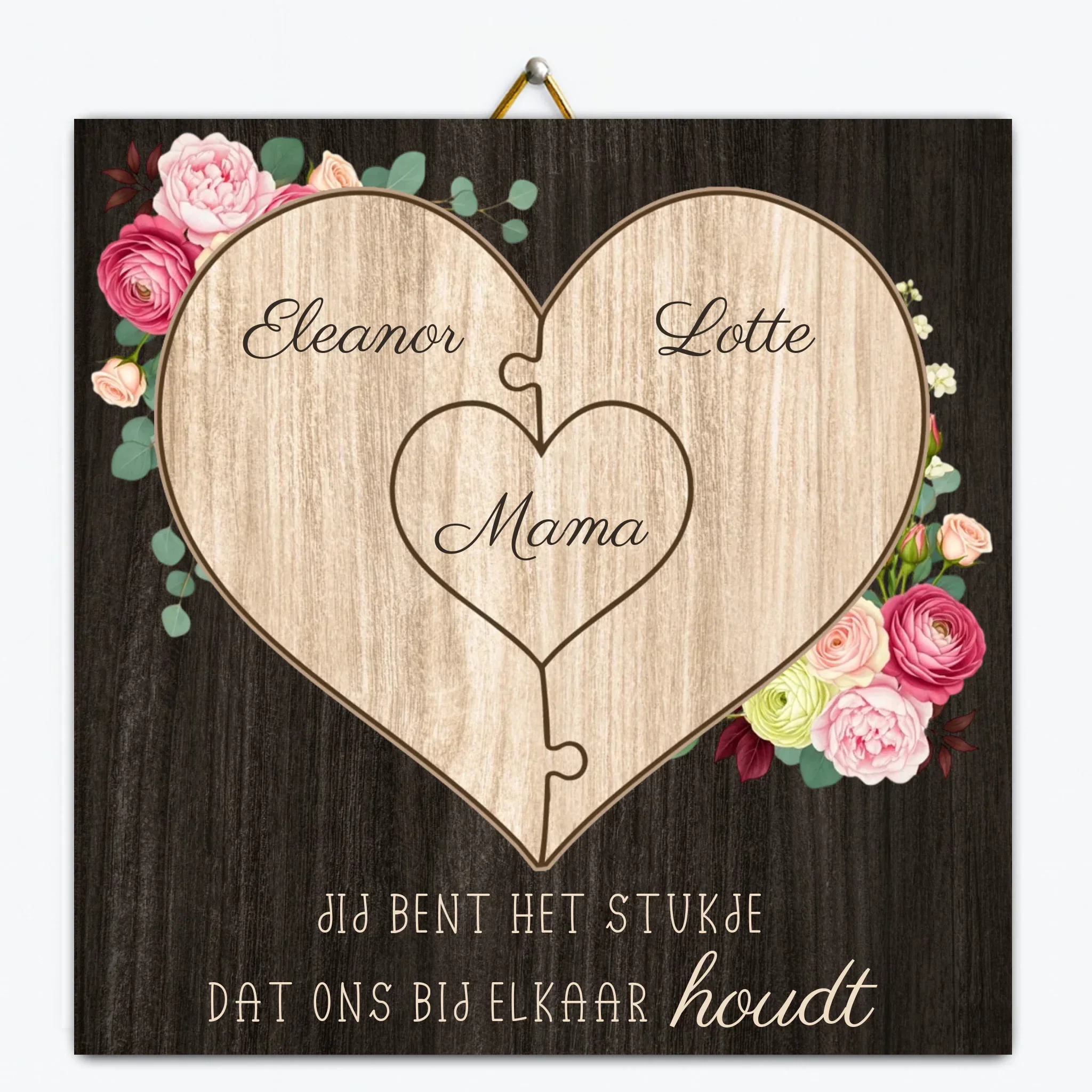 Gepersonaliseerd tegeltje – Mama, je bent het stukje dat ons bij elkaar houdt Gepersonaliseerd tegeltje – Mama, je bent het stukje dat ons bij elkaar houdt