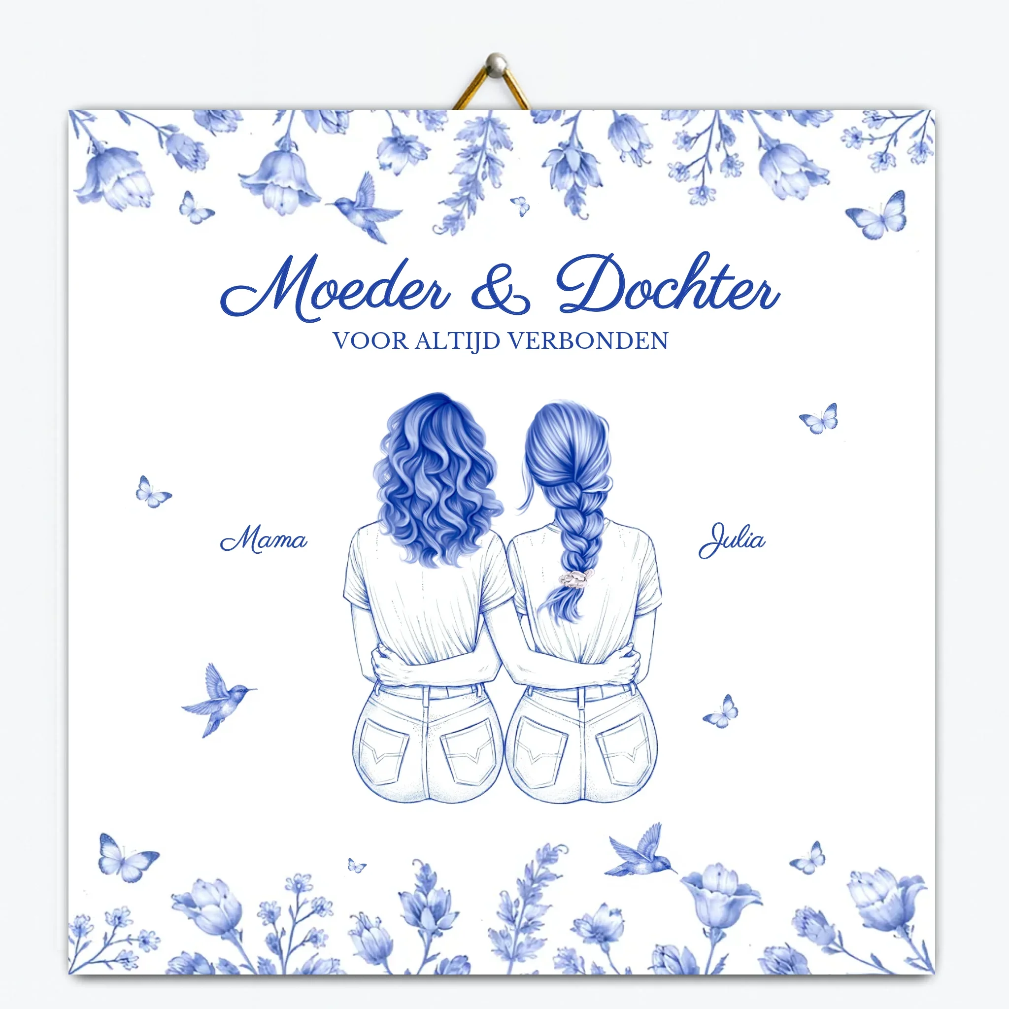 Gepersonaliseerd Delfts Blauw tegeltje – Moeder en dochter – Voor altijd verbonden