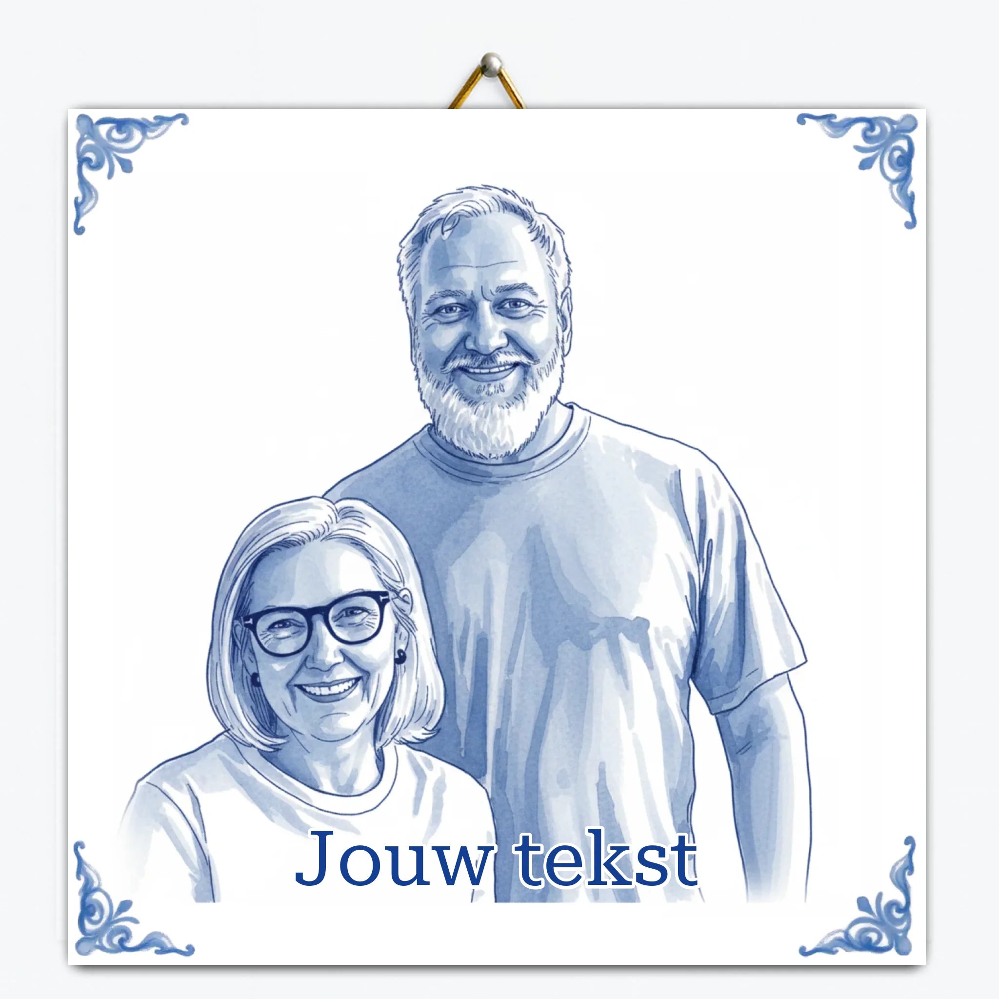 Gepersonaliseerd Delfts Blauw tegeltje met foto en tekst