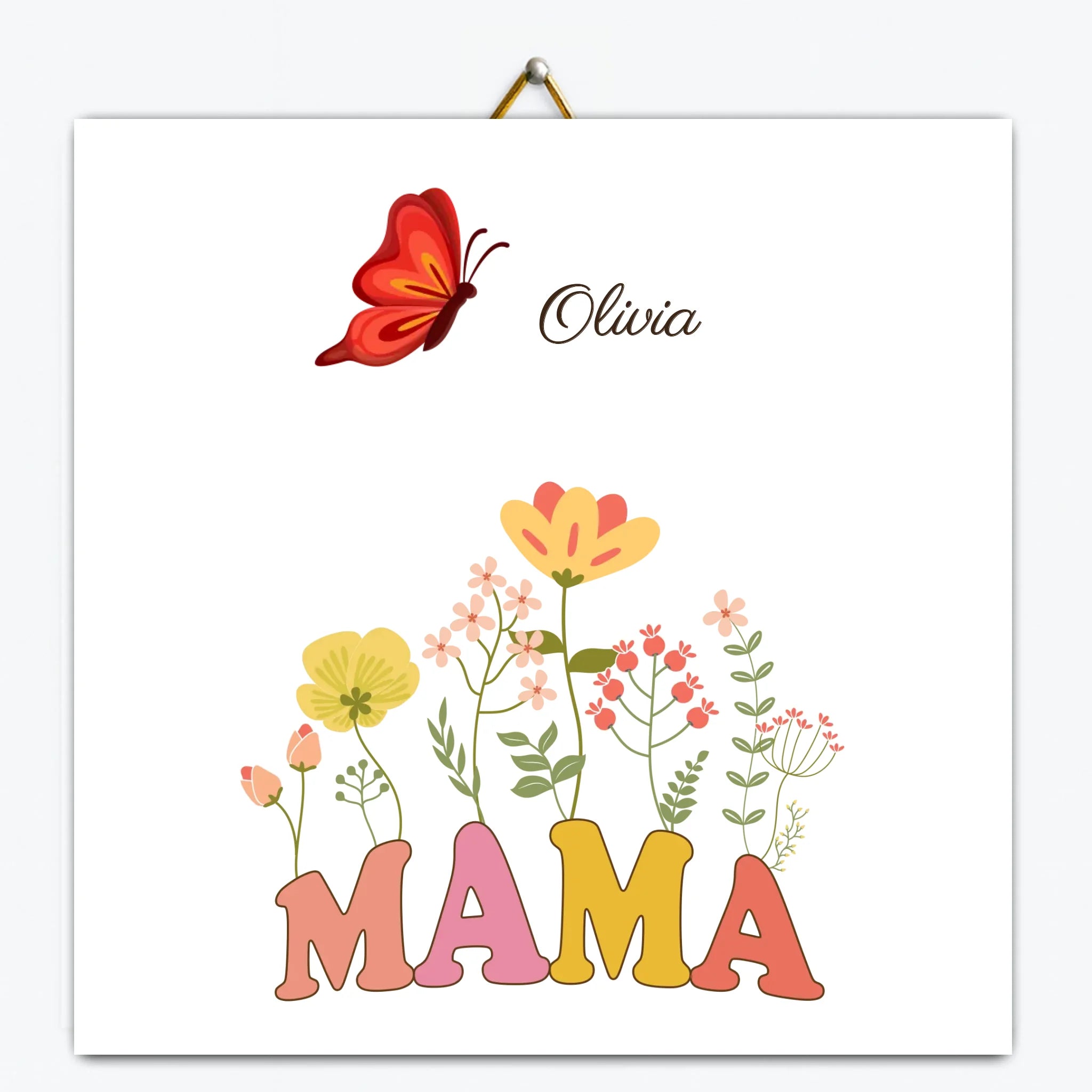 Gepersonaliseerd tegeltje – Mama en kinderen, bloemen en vlinders Gepersonaliseerd tegeltje – Mama en kinderen, bloemen en vlinders