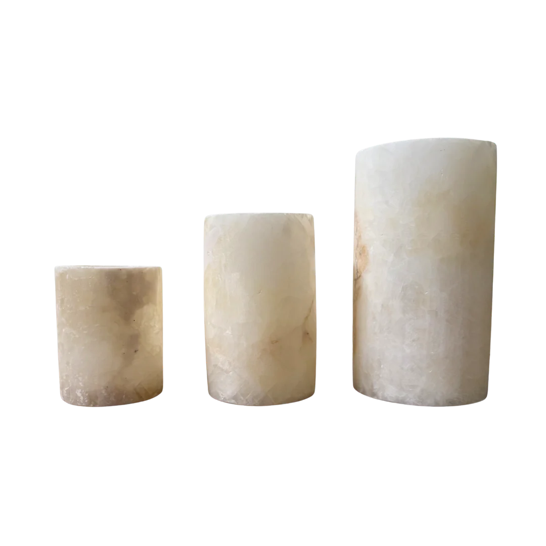 ALABASTER CILINDER | WAXINELICHTHOUDER | ALABASTER | NATUURSTEEN | WIT
