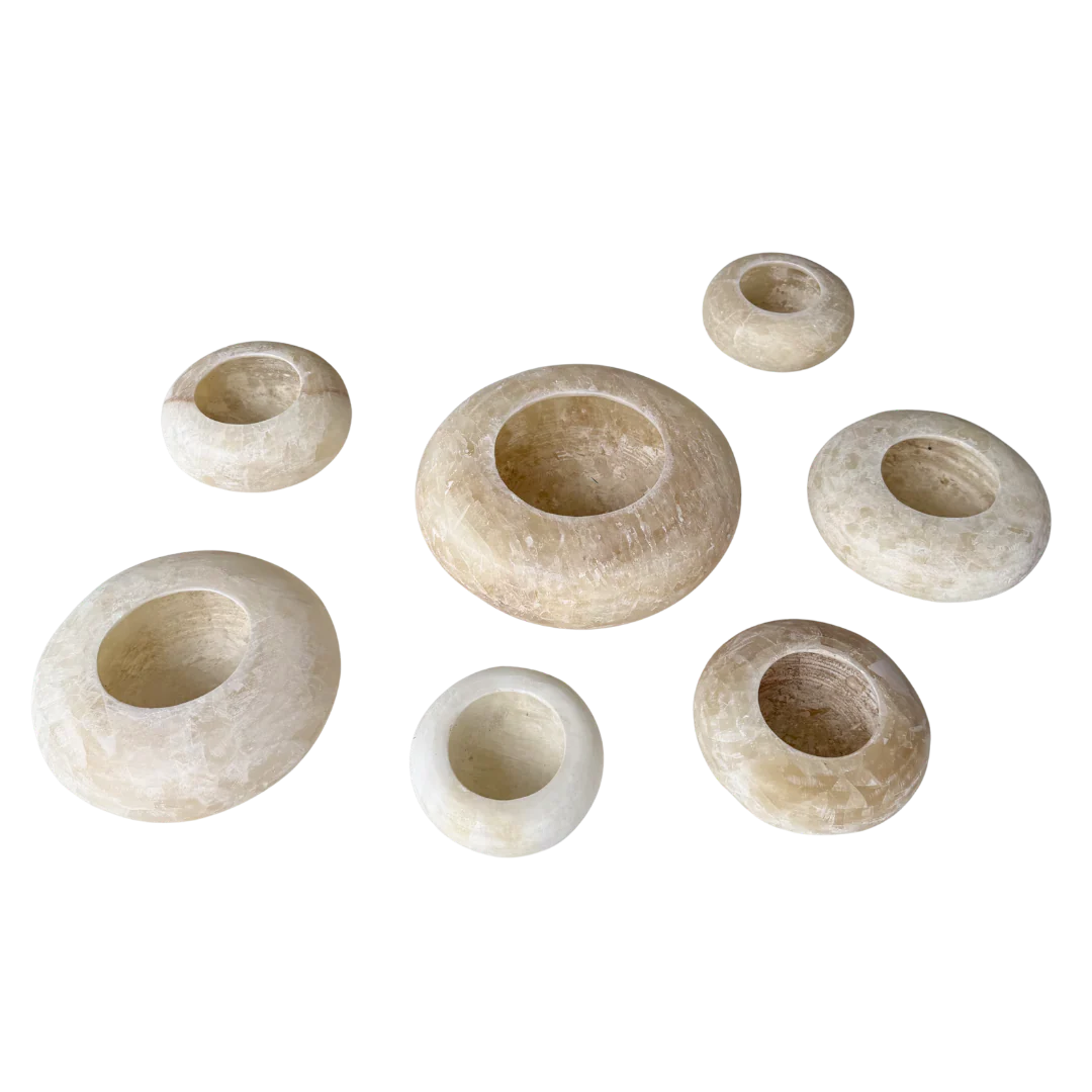 ALABASTER PEBBLE | WAXINELICHTHOUDER | ALABASTER | NATUURSTEEN | WIT