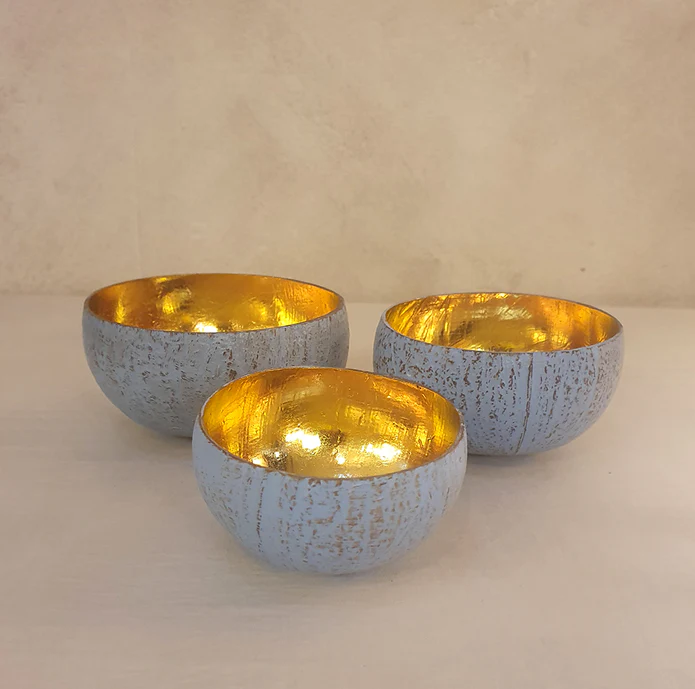 Schaaltje kokosnoot – blauw/goud Schaaltje kokosnoot – blauw/goud