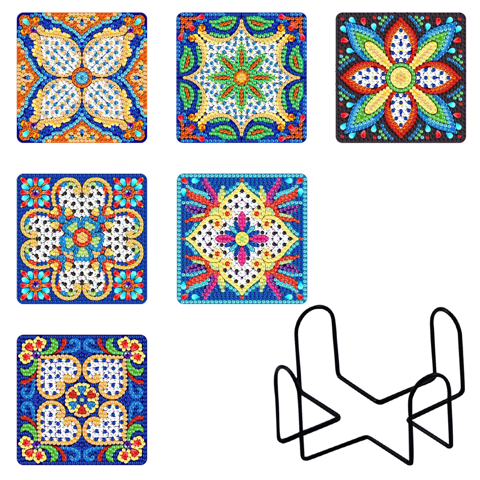 Vierkante Mandala Onderzetters – 6 stuks Vierkante Mandala Onderzetters – 6 stuks