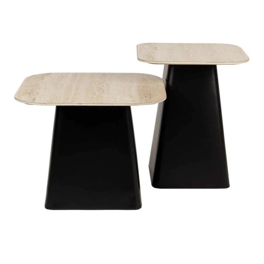 Bijzettafel Baru (set Of 2) Ceramics Zwart 42×42 cm