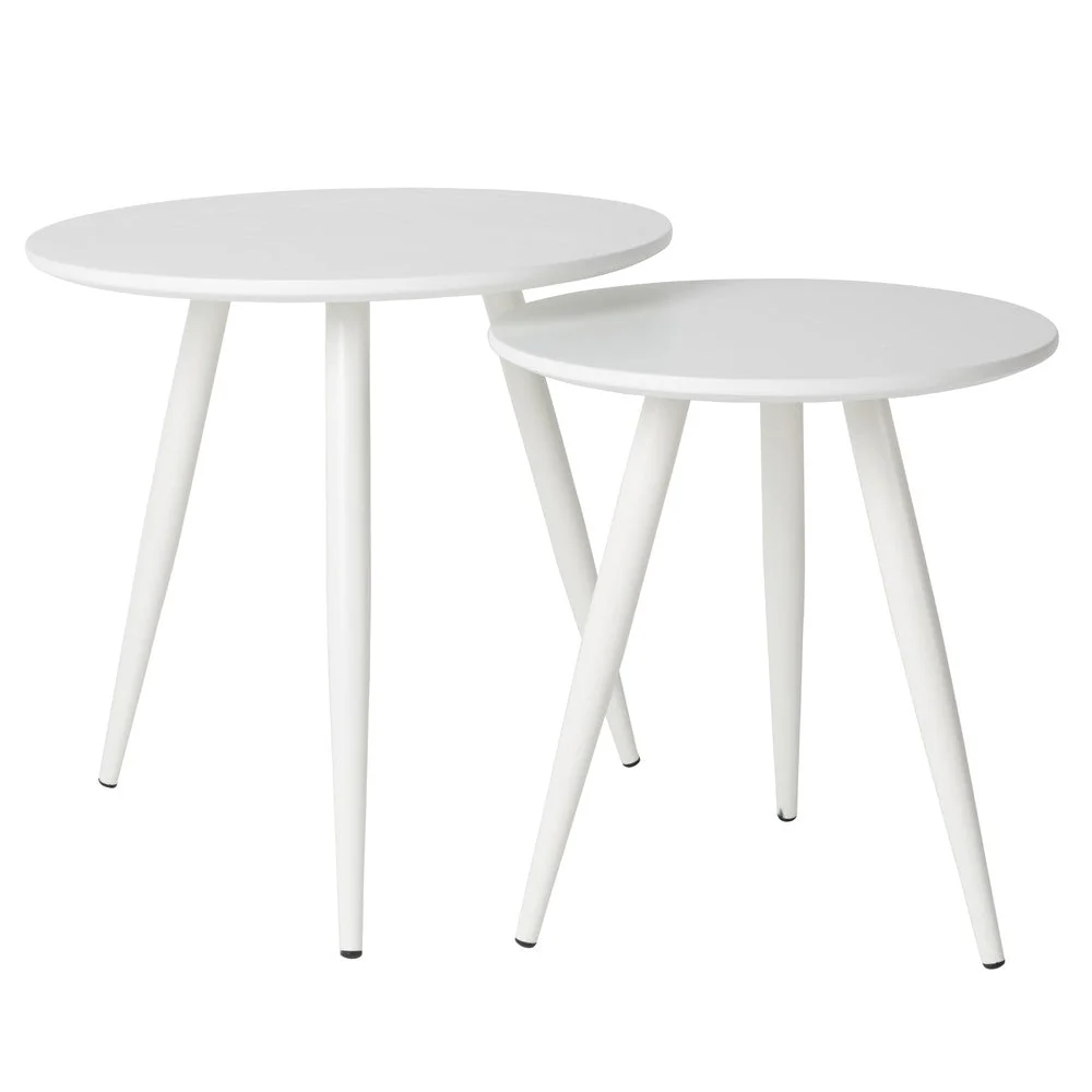 Bijzettafel Daven White Set van 2 Hout Wit Ø50×50 cm