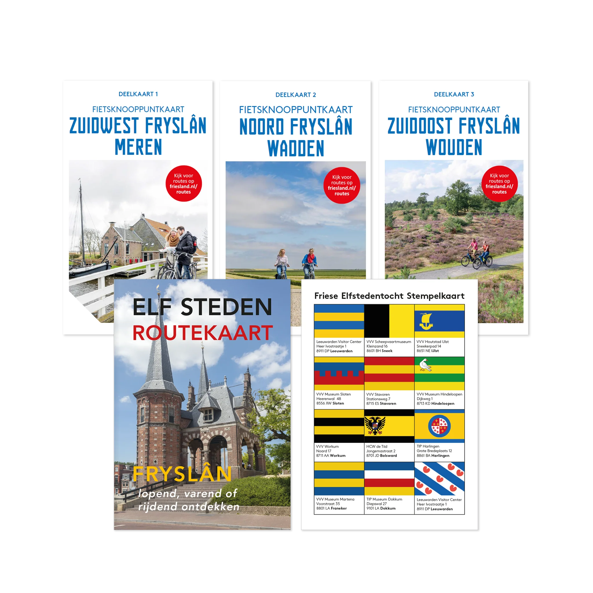 Bundel van drie fietskaarten, Elfstedenroutekaart en stempelkaart