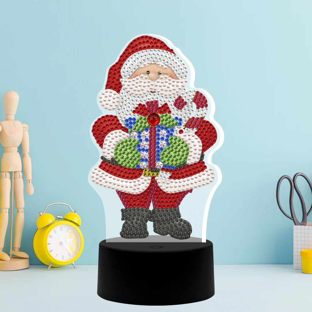 Diamond Painting Staande Lampje – Kerstman met Cadeau Diamond Painting Staande Lampje – Kerstman met Cadeau