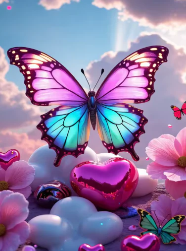 Blauw Roze Vlinder met Hartjes Blauw Roze Vlinder met Hartjes