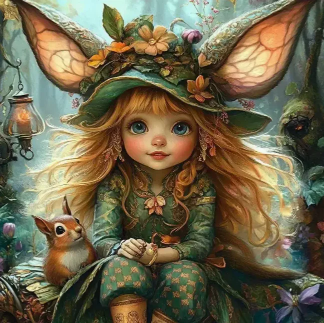 Fantasie Elf met Eekhoorn Fantasie Elf met Eekhoorn