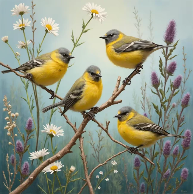 Gele Vogels op Takken Gele Vogels op Takken