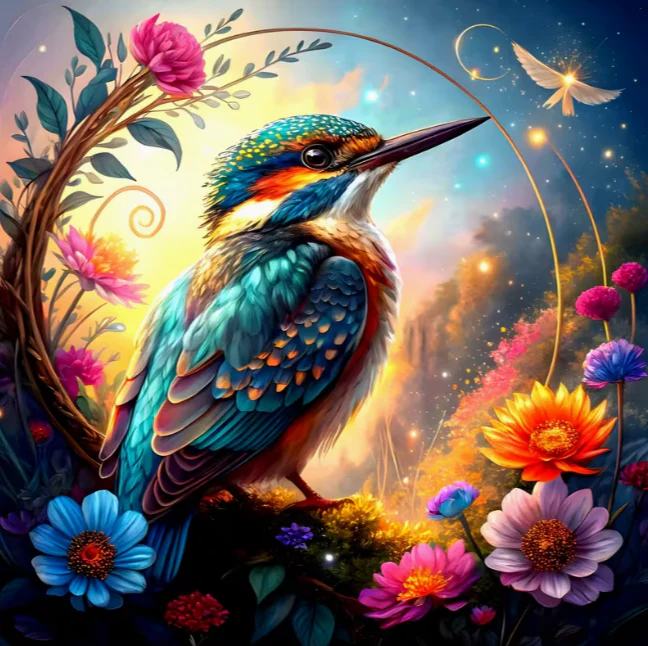 Ijsvogel met Bloemen Ijsvogel met Bloemen