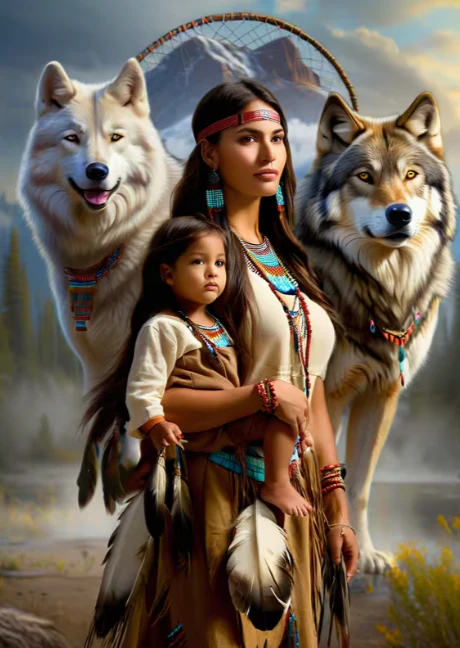 Indianen Familie met Wolven Indianen Familie met Wolven