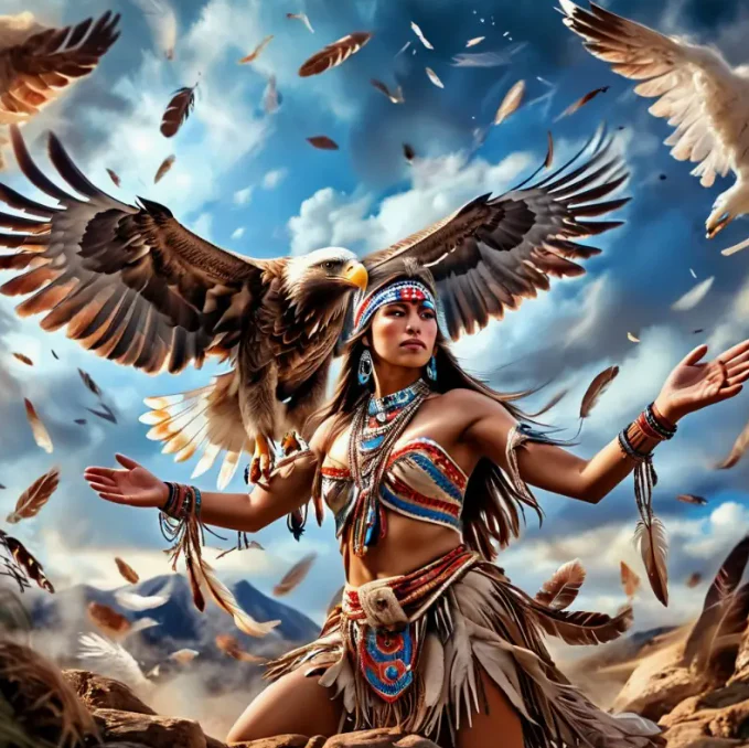 Indianen Vrouw met Vliegende Adelaar Indianen Vrouw met Vliegende Adelaar